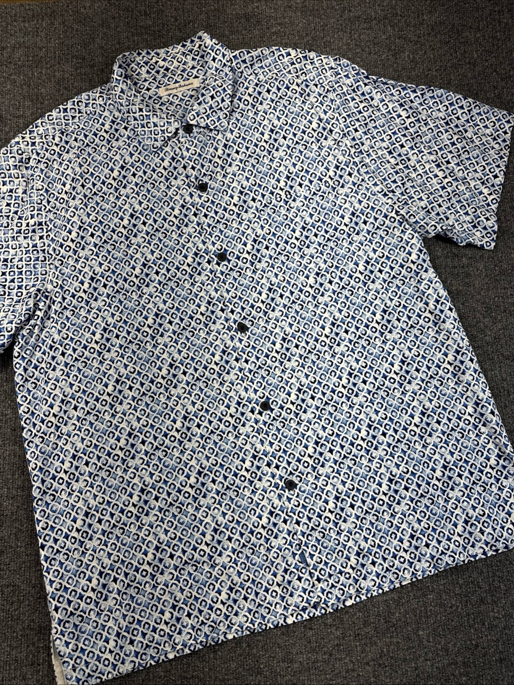Tommy Bahama Shirt Blue White 100% Viscose/Lenzing Blue and White Men’s XXL